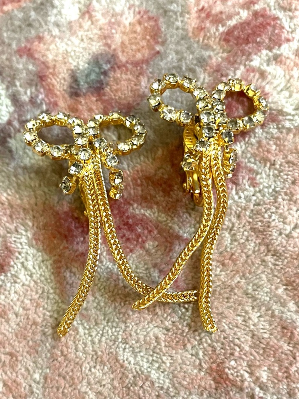 Clip-On Gold Bow Dangle Earrings